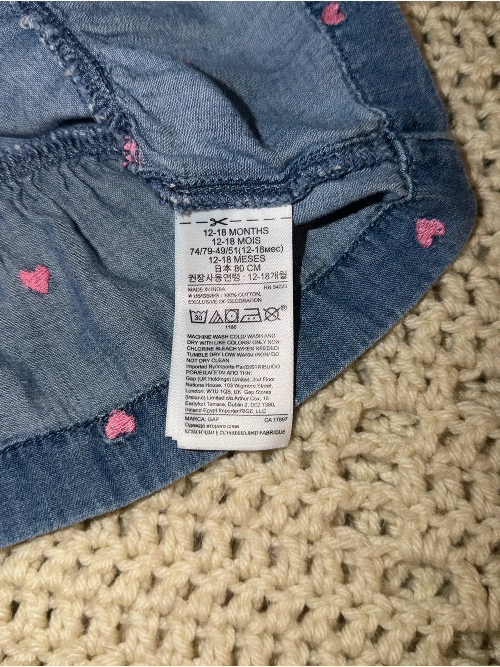 Baby Gap Denim Embroidered Heart Tunic Dress | 12-18 Months